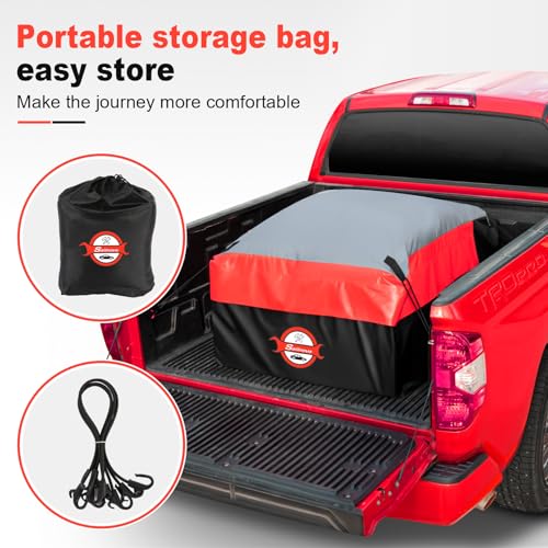 Image of Sailnovo Truck Bed Cargo Bag, 26 Cubic ft Waterproof Cargo Bag for Truck Bed, Heavy Duty PVC Truck Cargo Bag Fits Any Truck Size with 6 Stretch Cord, Packing Bag (50''x40''x22'') Red