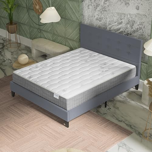 NOVEMBER- Ensemble Matelas + LIT (140x190cm)- Matelas Galice 25cm Ressorts ensachés & Mémoire de Forme+ Sommier tête de lit Bois Stable & Robuste...