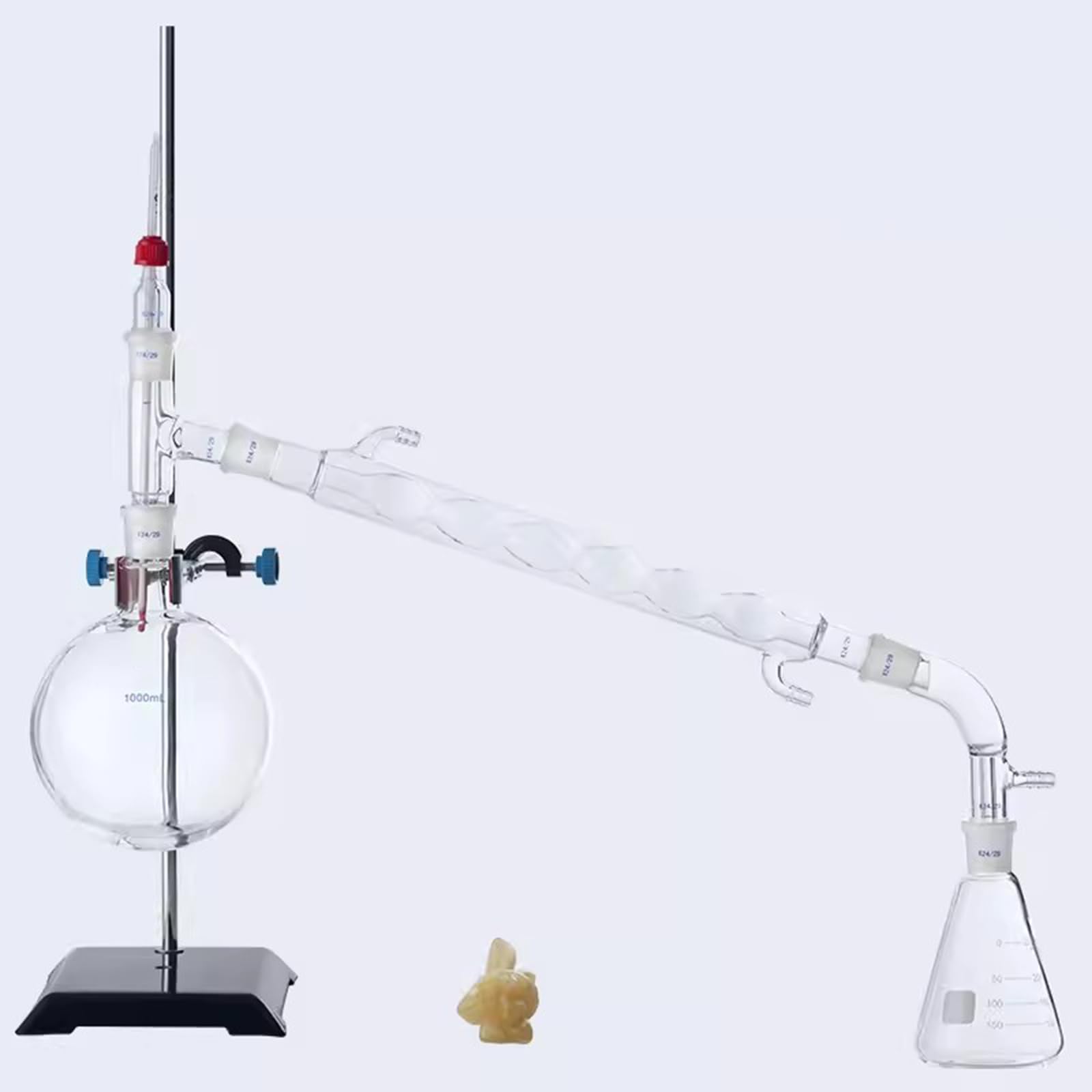 Aparato de destilación de Laboratorio, Kit de cristalería de destilación al Vapor de Vidrio de 1000 ml, Aparato de extracción de aceites Esenciales, con Condensador de Estufa Caliente, para laborato