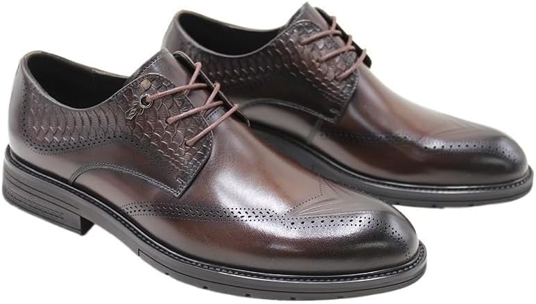 HBJWOV Men's Business Top-Grain Leather Shoes Thick-Soled Carved Lace-up Shoes Fashionable Casual Shoes for Men