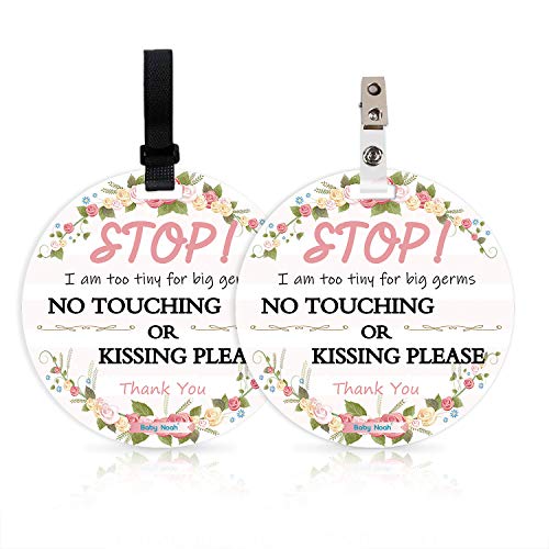 Image of No Touching Newborn Baby Car Set Sign or Stroller Tag, Do Not Touch Baby Sign for Baby Girl, Baby Preemie No Touch Safety Sign with Hanging Straps and Clip (2 Pack Set)