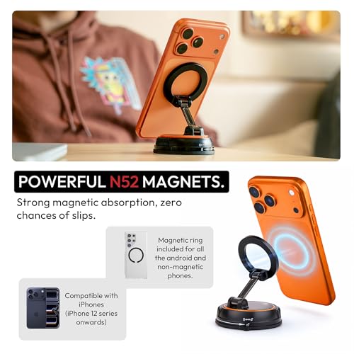 Image of Capes Maglock Anywhere Mount Magnetic Phone Holder for Car, Gym & Home | 360 Rotatable & Foldable Mag-Safe Compatible Suction Mount for iPhones & Androids