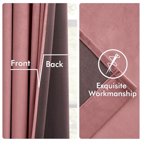 Image of MIULEE Velvet Curtains 50W x 84L 2 Panels Dusty Rose Blackout Curtains | Luxury velvet fabric, pinch pleat design, back tab hooks, thermal insulated, blackout light blocking, for living room bedroom