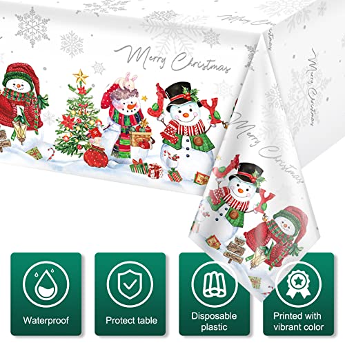 FunnyPars 3Pcs Christmas Snowman Tablecloth,Plastic Christmas Snowman Snowflake Winter Table Cover with Xmas Tree for Winter Holiday Themed Party Decorations and Supplies,54x 108inch(White) – Image 4