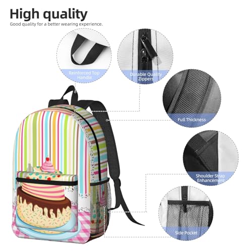 Birthday Cake Fashionable Daypack 17 Inches Zippers Backpack Double Shoulder Bag for Women Men3