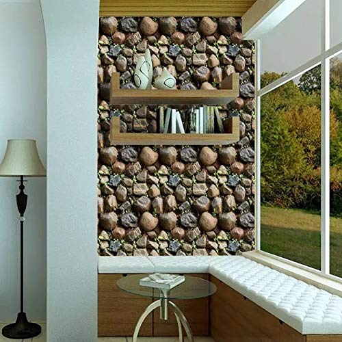 Papier peint brique à décoller et coller marron aspect pierre rustique 3 m