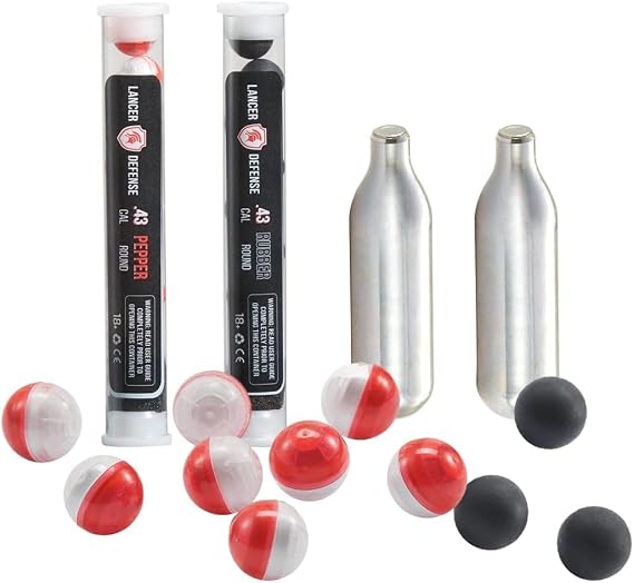Lancer Tactical Defense Ball Bulk 0.43 Cal for Self Defense Includes Pepper Projectile, Rubber Ball, and Cartridges, 8 Pack, Pack of 8 Each