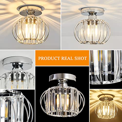 YYJLX Modern Semi Flush Mount Ceiling Light Fixture E26 Mini Crystal Chandelier Chrome Small Ceiling Lamp for Entryway Bedroom Bathroom Hallway Closet Foyer (Silver - Image 6