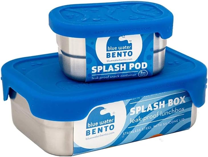 Splash Box & Splash Pod Set – Leak-Proof Stainless Steel Bento Lunch & Snack Containers (24 oz + 8 oz) – Plastic-Free with Silicone Lids, Dishwasher & Oven Safe