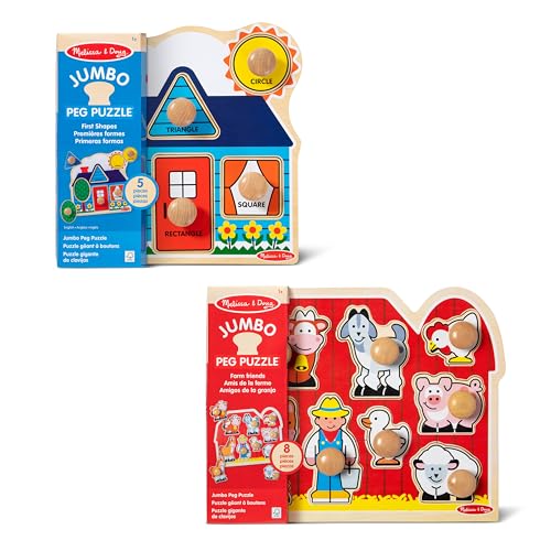 Melissa & Doug Wooden Jumbo Knob Puzzle 2-Pack for Baby and Toddler Boys and Girls – Large Farm, First Shapes - image 6