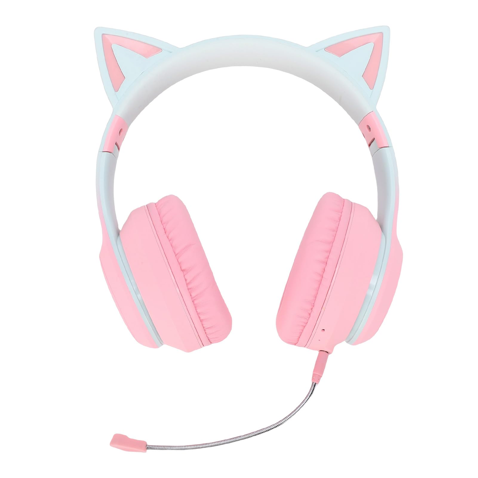 Asixxsix Casque de Jeu à Oreilles de Chat, Casque sans Fil Bluetooth 5.3 avec Lumière LED, Câble AUX de 3,5 Mm, Micro Rétractable, écouteurs Supra-Auriculaires pour PC, Ordinateur (Pink)