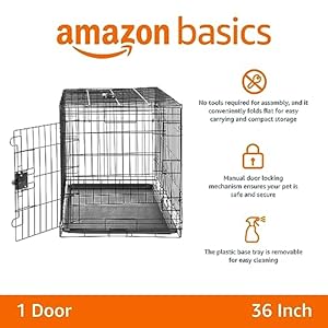   Amazon-Basics-Durable-Foldable-Collapsible-Portable-Metal-Wire-Dog-Crate-with-Tray-Single-Door-with-Divider-Panel-Easy-to-Assemble-Clean-Black-36-x-23-x-25-Inches