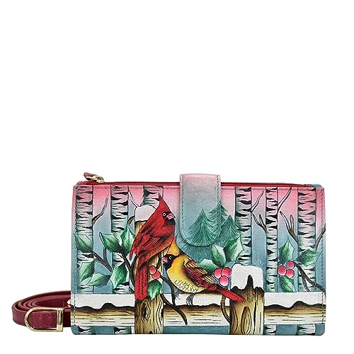Anuschka Women’s Hand Painted Genuine Leather Cell Phone Case & Wallet - Snowy Cardinal, Gift of the Sea