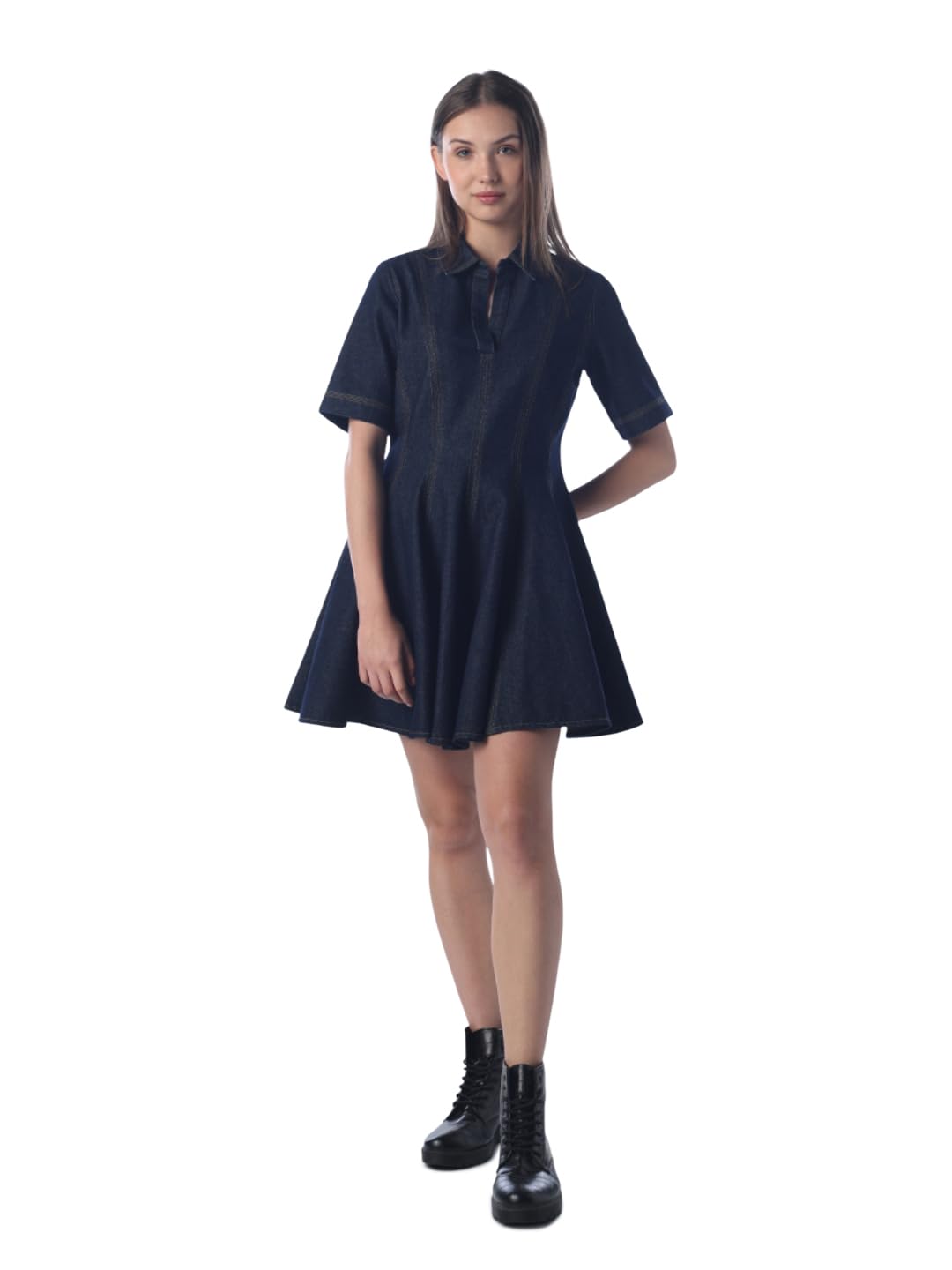 only Women's Solid Fit and Flare Blue Dress-picture-15