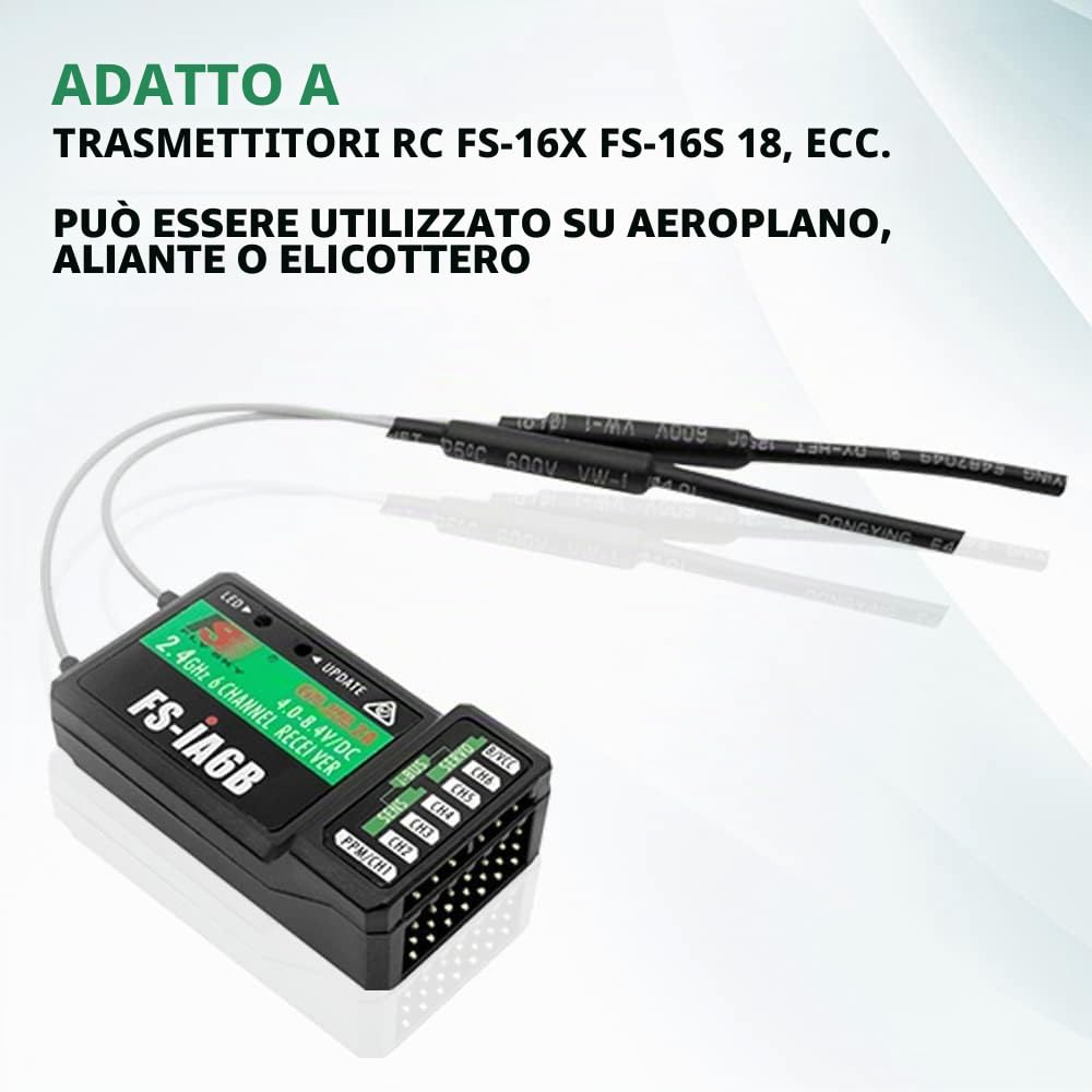 Flysky FS I6S AFHDS - Trasmettitore radio 2,4 GHz, trasmettitore a 10 canali + ricevitore FS IA6B, sistema radio per auto da corsa RC, barca, elicottero