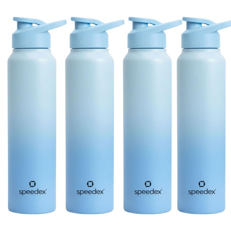 Image of Speedex Stainless Steel Water Bottle 1 Ltr, Leak Proof Sipper Cap, BIS Approved 1000 ml Metal Bottle For Daily, Office, School, Gym, Travel Use for Men, Women, Kids, Adults, Dual Blue, Set of 4