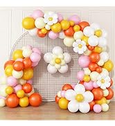 Daisy Balloon Garland Arch Kit,Retro Hippie Boho Yellow Pink Orange Balloons Garland Daisy Flower...