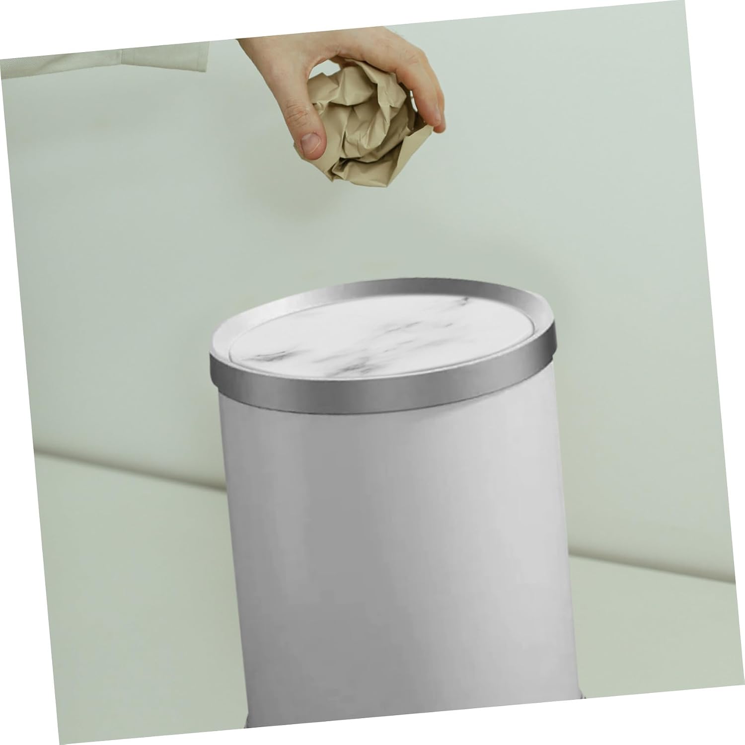 White Marble Trash Can Lid Replacement with Swing Flap Plastic