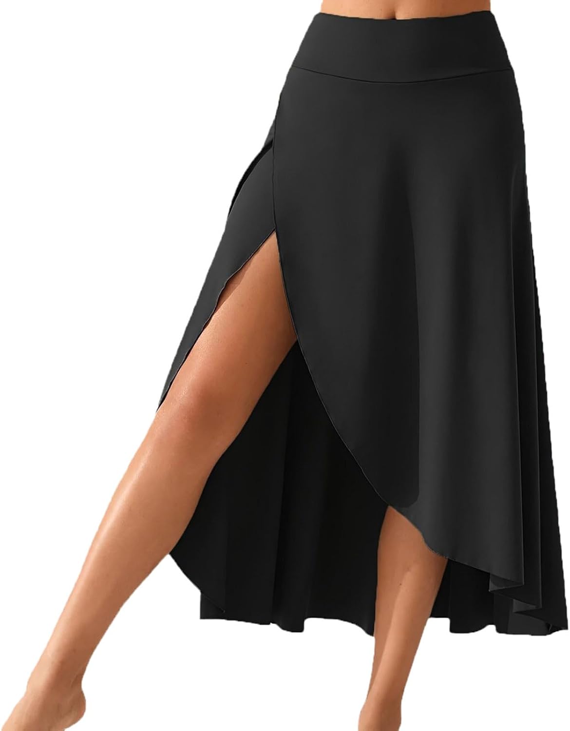 Women Summer Boho Maxi Skirt Asymmetrical Hem Flowy Long Skirts Side Split Solid Trendy Beach Vacation Outfit