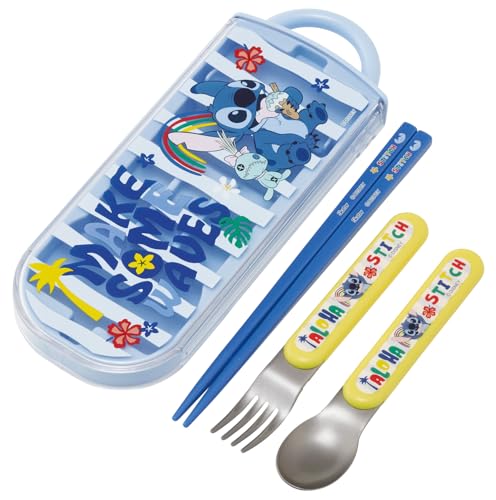 Image of Skater TACC2-A Children's Trio Set Chopsticks, Spoon, Fork, 6.5 inches (16.5 cm), Disney Lilo & Stitch, 26, Boys & Girls