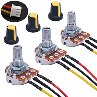TWTADE?3PCS 100K Ohm Linear Taper Rotary Potentiometer WH148 B100K 3 Pin with XH2.54-3P Connector Wire Cable + Yellow Knob Cover Cap 148-100kYE