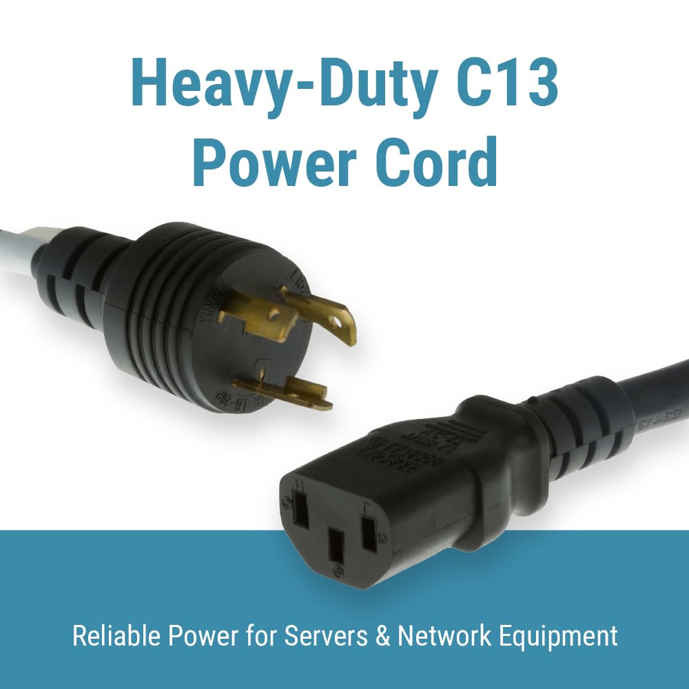 CablesAndKits Cable de alimentación de CA resistente, 15A/125V, 14 AWG, L6-20P a C13, (NEMA L6-20P a IEC-60320-C13) 15 pies