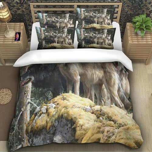 Housse de couette loup parure de lit 260x220 drap de couette microfibre 3D