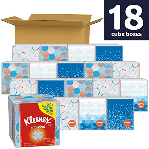 Image of Kleenex Anti-Viral Facial Tissues, 18 Cube Boxes, 60 Tissues per Box (1080 Total Tissues)