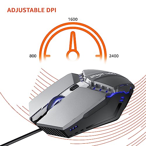 Image of amazon basics Wired Gaming Mouse with RGB LED, Lightweight and Durable Design, DPI Up to 2400, Compatible with Windows and MAC