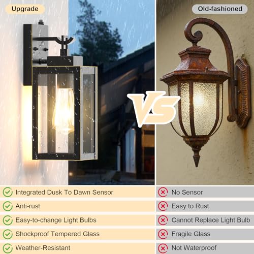 LTBLIGHT 2-Pack Dusk to Dawn Outdoor Porch Light Black-Gold Security Lights - image 4