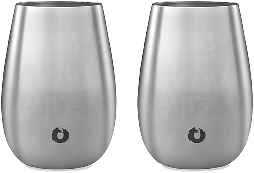 SNOWFOX Copas de vino blanco clásicas de acero inoxidable con aislamiento al vacío de alta calidad, juego de 2, vino frío frío y frío, copas de