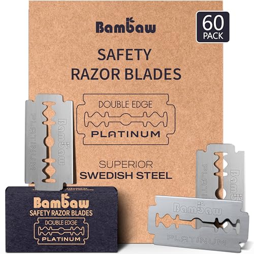 Bambaw Lame Rasoir de Sureté Homme & Femme – Pack de 60 Lames de Rechange pour Rasoir de Surete, En Acier Inoxydable Suédois, Pour un Rasage Manuel Précis