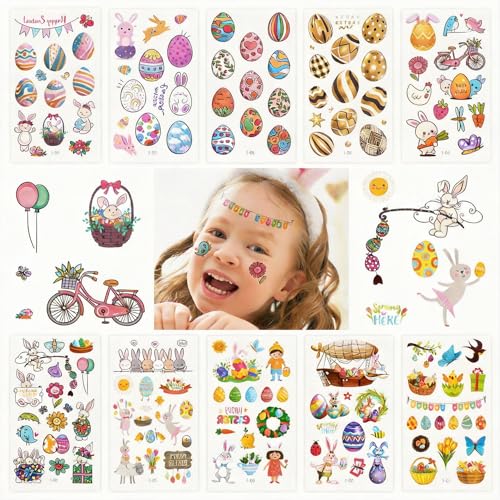 120Pcs Bunny Egg Kids Stickers, Temporary Tattoos for Kids, Non-Toxic Self-Adhesive, DIY Art Craft Supplies, Ideal for Birthday Party Favors, Gift Bag Fillers, Classroom Scrapbooking and Decoration