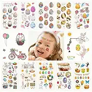 120Pcs Bunny Egg Kids Stickers, Temporary Tattoos for Kids, Non-Toxic Self-Adhesive, DIY Art Craft Supplies, Ideal for Birthday Party Favors, Gift Bag Fillers, Classroom Scrapbooking and Decoration