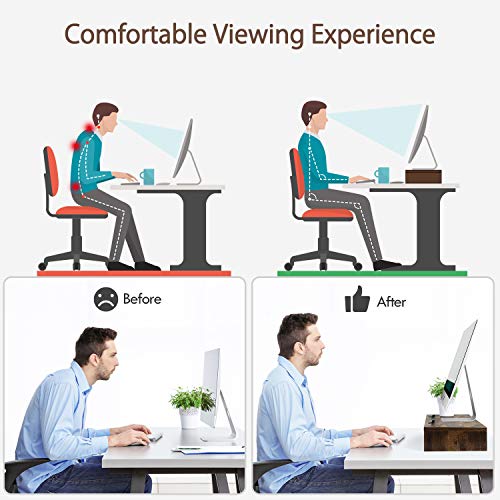 LORYERGO Dual Monitor Riser Stand - 3 Shelf Screen Laptop Stand with Storage Slots for Phone (Vintage)