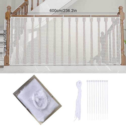 Treppenschutznetz für Kinder, Verdicken Niedlich Tier Schutznetz Treppe, Sicherheitsnetz Treppe für Babys und Haustieren, Treppen Schutz Sicherheitsnetz (600 x 90 cm White)