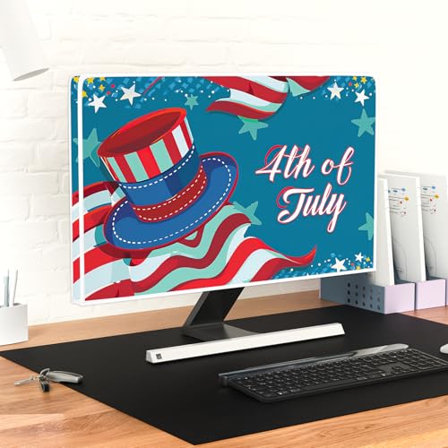 Image of 4th of July Monitor Dust Cover 22, 23, 24, 25 Inch American Flag Stars and Stripes Independence Day Panel Case Computer Screen Protective LCD /LED /HD Water Proof Computer Covers for Desktop PC