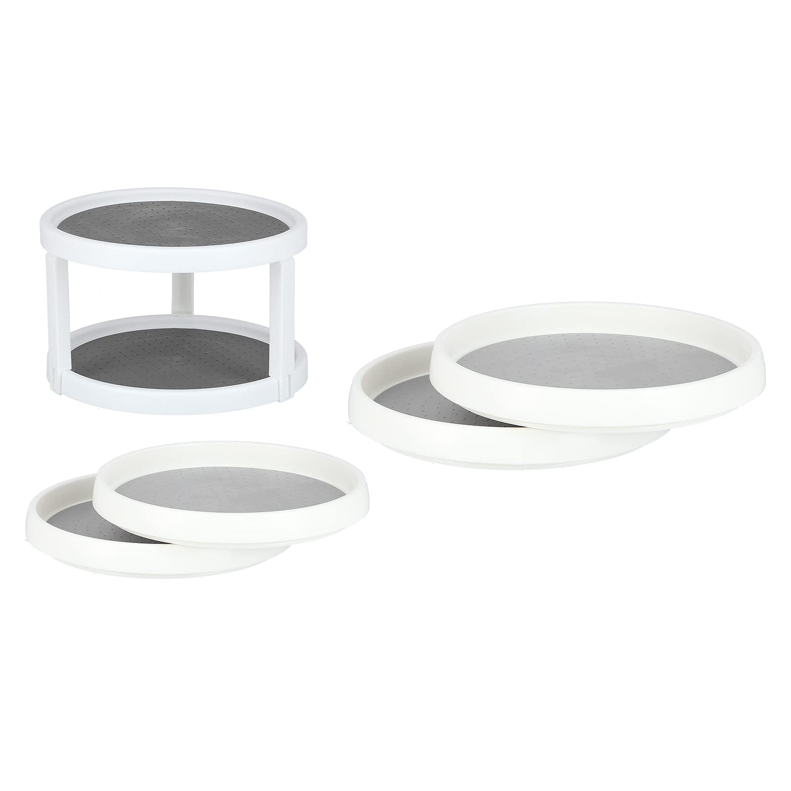 Organisateur d'armoire à Plateau tournant antidérapant Lazy Susan de 10/12 Pouces - Support à épices Rotatif à 360 degrés - Blanc et Gris(S)