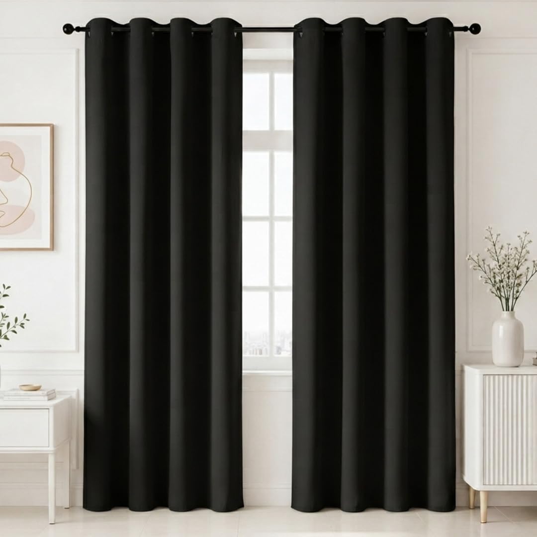 HOMEMONDE 100% True Blackout Long Door Curtains 8 Feet Pack of 2 - Curtain for Living Room, Bedroom, Office, 96L Inch x 46 Inch - (Black, 243 x 118 CM)