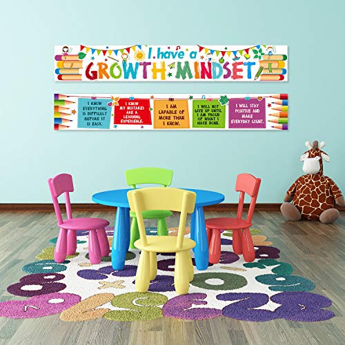 2 Pieces Motivational Classroom Banner Poster Inspirational Positive Growth Mindset Banner With 40 Pieces Glue Points For Students Educational Teaching Classroom Decorations, 61 X 9.5 Inch #TOP6
