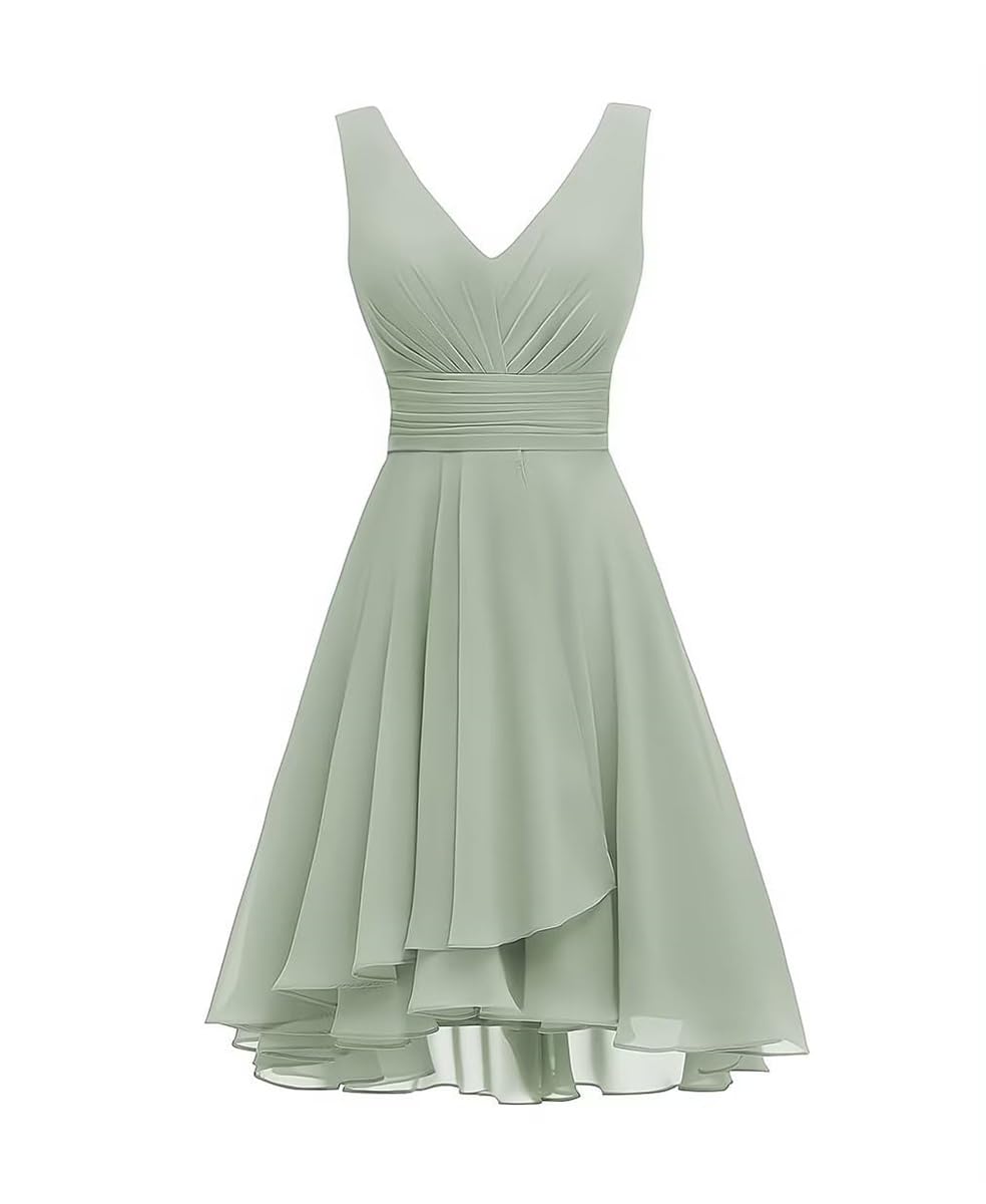 Wseyu Women's Sage Green Double V Neck Wedding Bridesmaid Dress Chiffon Cocktail Prom Gowns For Juniors Uk16
