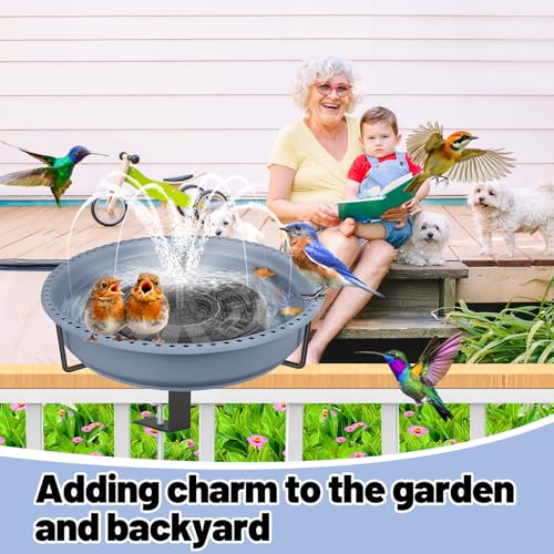 YOADEHOA Bird Baths for Outdoors, Rustproof Metal Clamp Birdbaths & Birdfeeder with Detachable Plastic Basin, Outdoor Bird Feeding & Watering Station for Wild Birds Garden Patio Balcony (Grey) by YOADEHOA - Image 6