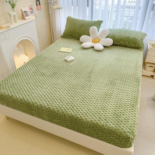 Bedding Best for Hotel Home，Warm Velvet Coral Velvet Non-Slip Mattress Cover, Cartoon Animation Printed Bedspread for Boys and Girls Bedrooms,Green,180cmx200cm (1pcs)