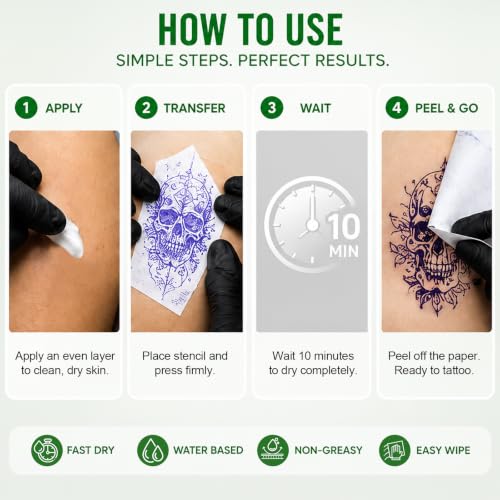 JCONLY Professional Tattoo Stencil Transfer Gel - Long-Lasting, Ultra-Crisp Stencil Primer Solution | Vegan & Plant-Based Skin Pre-Care | Smudge-Proof Tattoo Supplies for Artists(100ml) 3.4OZ — view 6