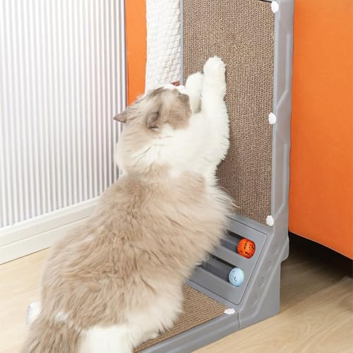 Griffoir pour chat en L tapis à gratter interactif et balles - 3