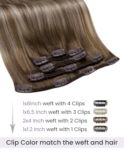 Image of LaaVoo Hair Extensions Clip ins Ombre Blonde, Real Human Hair, 20inch | Natural Look for Thinning Hair, Silky Straight, 5pcs 80g, Easy Wear, Light Brown to Blonde