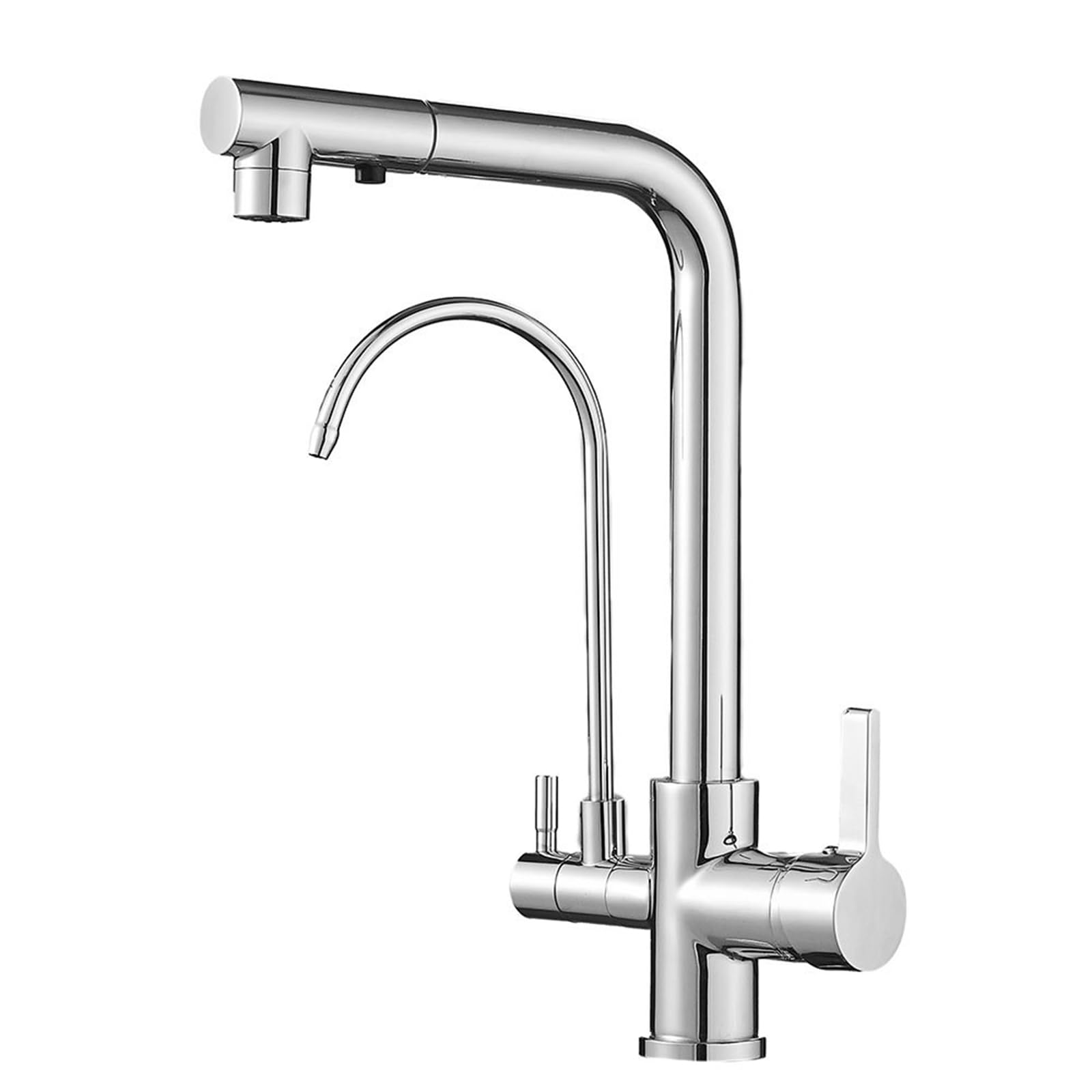ZYCHSJXA 3 Way Pull Out Kitchen Tap Swivel Brass Sink Taps Mixer Double Handle-Chrome Plated