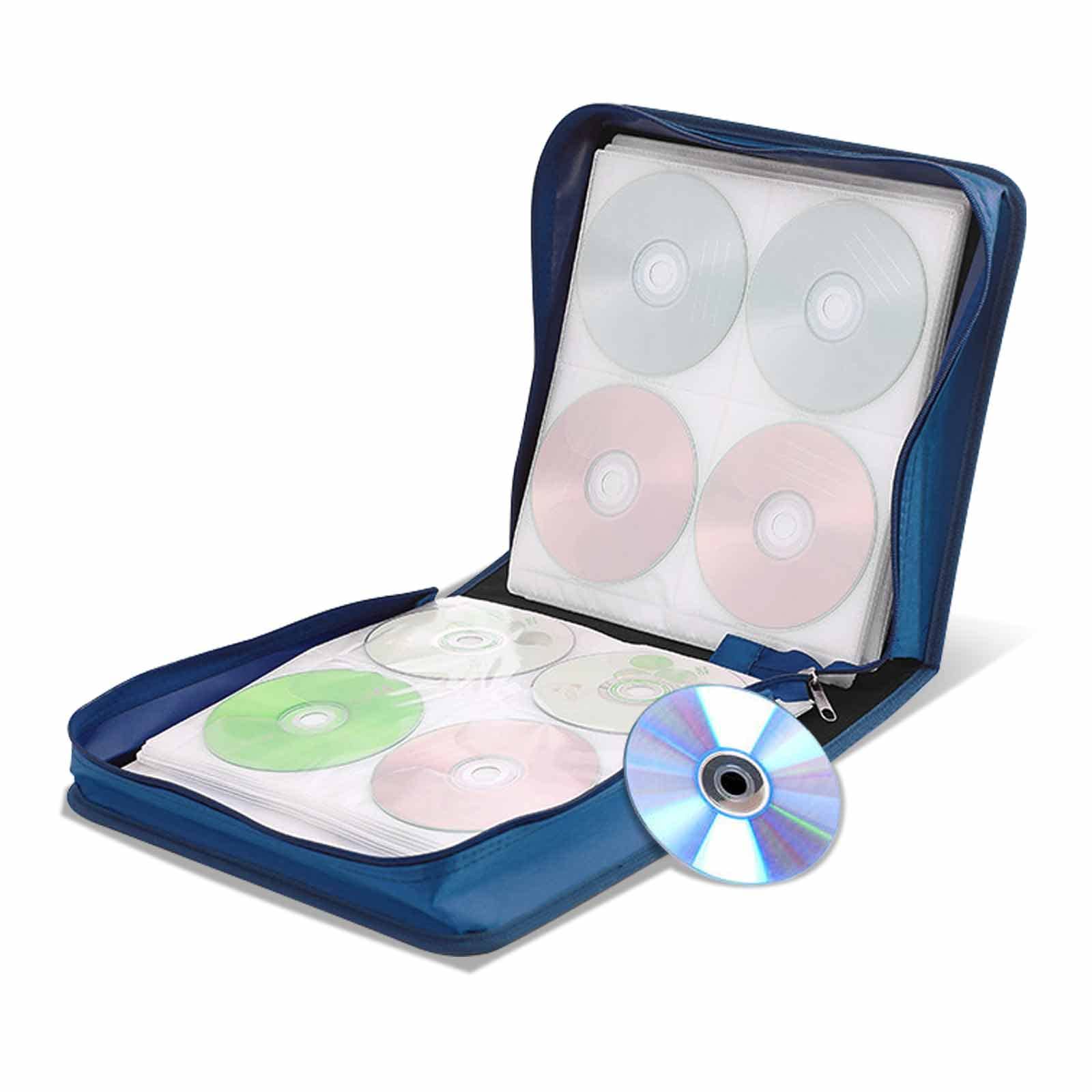Etui na płyty CD z uchwytem na DVD, pojemność 400 sztuk, organizer przenośny segregator do portfela CD, pojemność etui na płyty CD/DVD, portfel, przechowywanie, uchwyt (400 ciemnoniebieski)