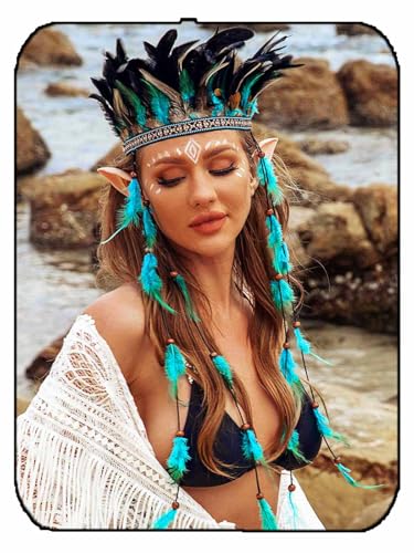 GORTIN Indian Feather Headdress Boho Feather Headband Hippie Native American Headpiece Gypsy Festival Costume Hair Accessory for Women