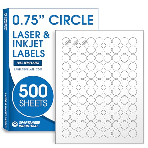 Étiquettes rondes 1.9 cm jet d'encre et laser - Boîte de 500 feuilles d'autocollants blancs mats